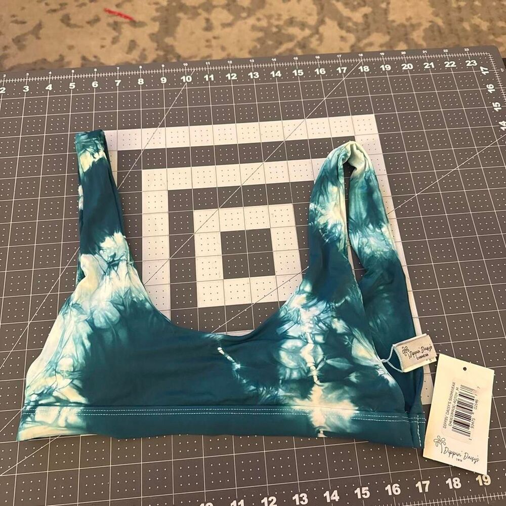 Dippin' Daisies Teal White Tie Dye Swim Top NWT Size M